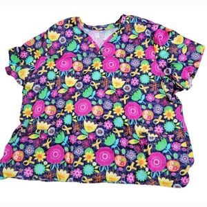 BRING IT ON Plus Size Childhood Cancer Awareness Floral Print Scrub Top